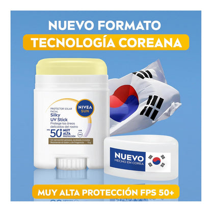 Silky UV Stick NIVEA SUN Protector Solar Facial en Barra FPS50+ Acabado invisible 15g