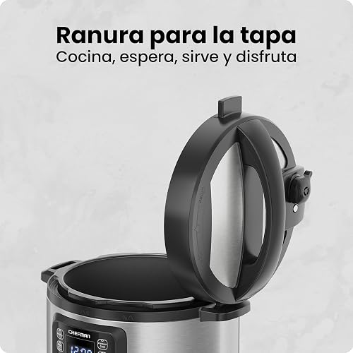 Chefman Olla a Presión Multifuncional de 7.5 Litros, Olla Eléctrica de Acero Inoxidable de 1200W, 14 Funciones Preestablecidas con Panel Digital, Incluye Accesorios