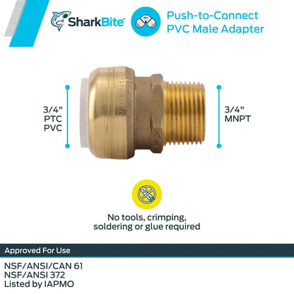 Shatg #Sharkbite - Conector macho de 1/2" de PVC x 1/2" Mnpt, 1.9 cm, N/A