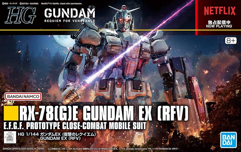 Bandai Hobby HG - Gundam EX RFV, Requiem for Vengeance, Escala 1/144, Kit | Estante sable móvil, cinturón municiones flexible, escudo con detalles traseros, rifle de haz y 3 sables incluidos, para 8+