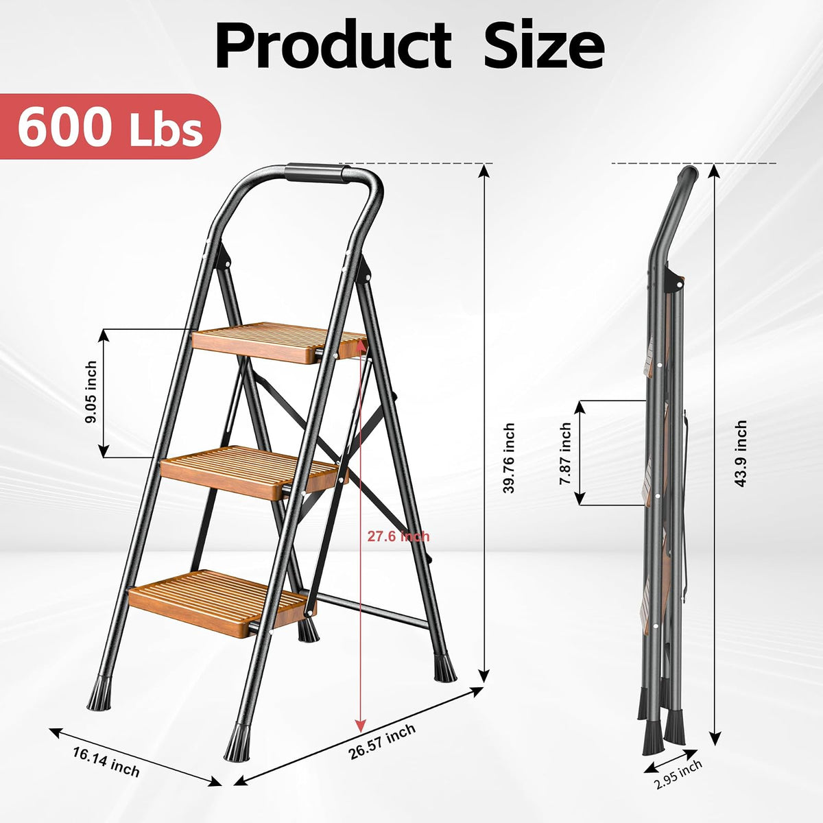Taburete Plegable Plegable para el hogar, Adultos, Cocina, 3 escalones, Alto y Resistente con pasamanos, escaleras de Escalera, escaleras de Escalera Extensible para Interiores y Casas de 600 Libras