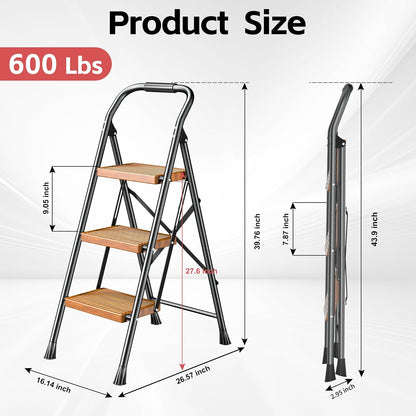 Taburete Plegable Plegable para el hogar, Adultos, Cocina, 3 escalones, Alto y Resistente con pasamanos, escaleras de Escalera, escaleras de Escalera Extensible para Interiores y Casas de 600 Libras