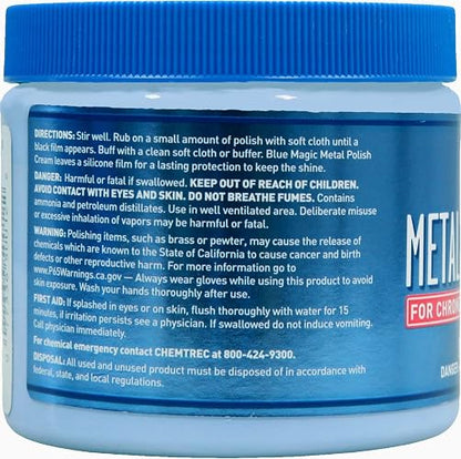 Blue Magic 500-06 - Crema de Esmalte de Metal no abrasivo y removedor de oxidación para Cromo, Aluminio, latón, Cobre, Plata de Ley y Acero Inoxidable, 19 onzas, Paquete de 1