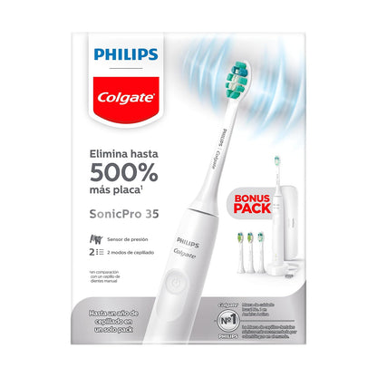 Philips Colgate Cepillo de Dientes Eléctrico SonicPro 35 Clean & Sensitive | Remueve 500% más placa 2 modos de cepillado