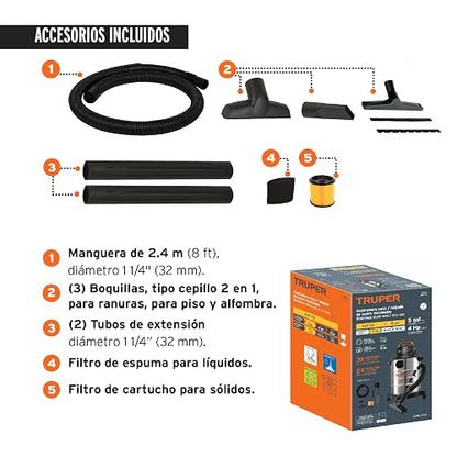 Truper ASP-5X Aspiradora de sólidos y líquidos de 5 GAL en Acero INOX