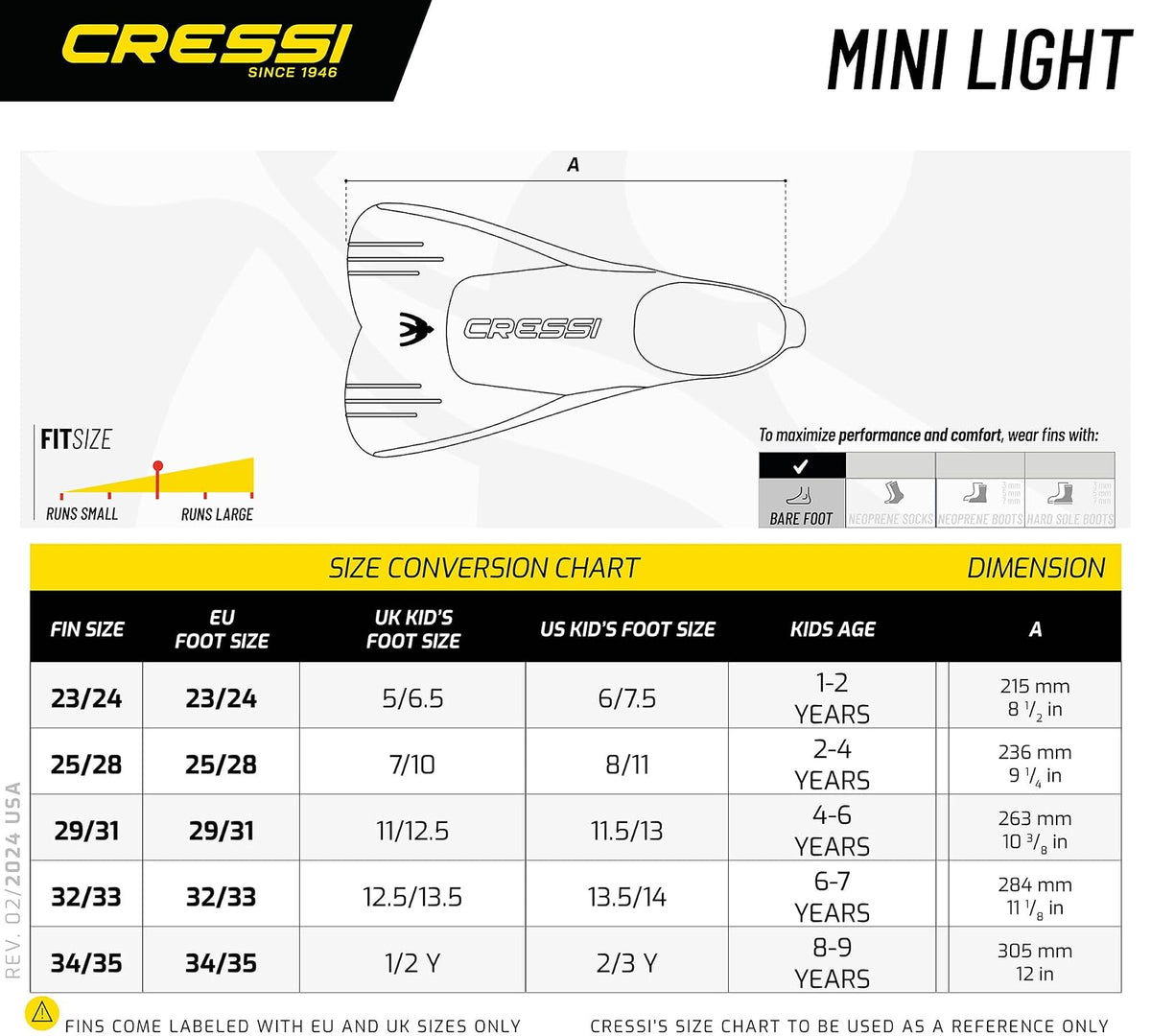 Cressi - Aletas flotantes Cortas para Aprender a Nadar, para niños de 1 año en adelante, Mini luz: diseñadas en Italia