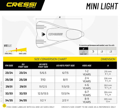 Cressi - Aletas flotantes Cortas para Aprender a Nadar, para niños de 1 año en adelante, Mini luz: diseñadas en Italia