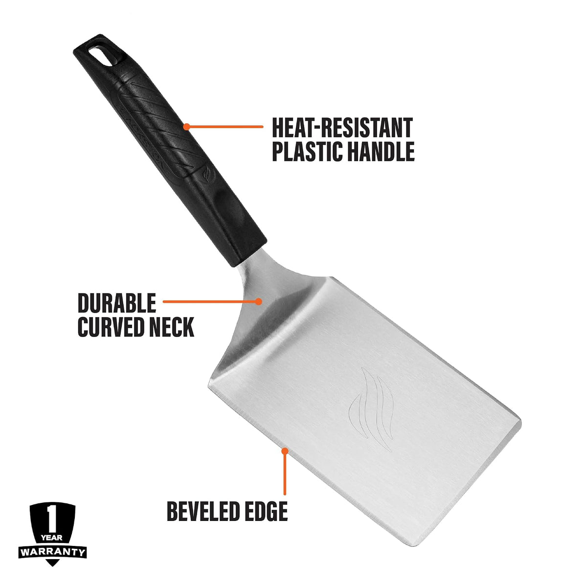 Espátula para Hamburguesas Grande De Grado Alimenticio | Mango de plástico resistente, acero inoxidable, 4x5 pulgadas, accesorios de plancha plana, rascador de parrilla