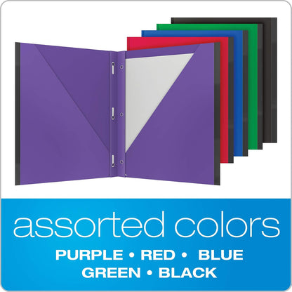 Oxford 2 Pocket Folders with Prongs, Sturdy Plastic Portfolios, Anti-Tear Edges, Letter Size, Purple, Red, Blue, Green, Black, 5 Pack (89117)