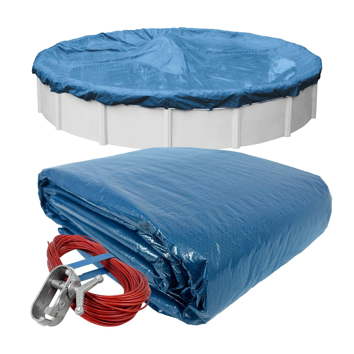 Pool Mate - Cubierta de alberca clásica de invierno azul de 25 pies para piscinas sobre el piso, superposición de 4 pies (tamaño de cubierta de 8,5 m), sólido 8 x 8 Scrim, 2.4 oz/yd2, 10 años de
