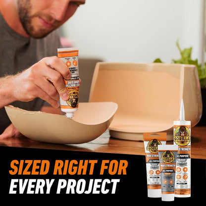 Gorilla Max Strength - calcomanía de construcción, pegamento transparente, tubo de compresión de 7 onzas (paquete de 1) - Relleno de huecos e impermeable