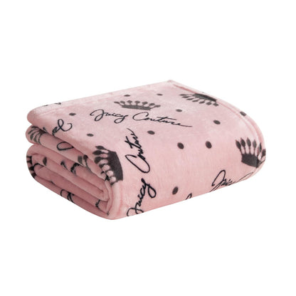 Juicy Couture - Manta de Tiro | Crown Royal | Felpa y acogedora | Mantas Decorativas para sofás, sillas y Camas, Lujosa y Suave, decoración Elegante del hogar, Mide 50 x 70 Pulgadas, Color Rubor/Gris