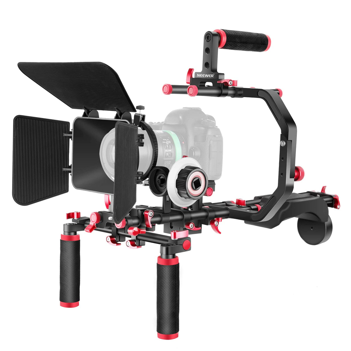 NEEWER Kit Plataforma de Hombro para Cámara con Varillas de 15mm - SR101-Red