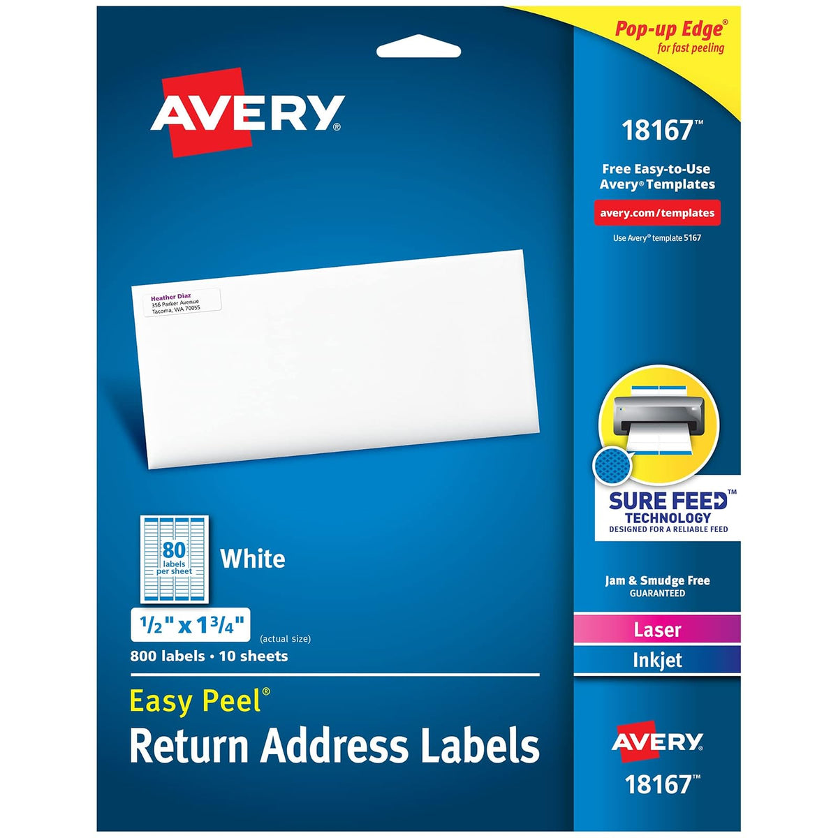 Avery Return Address Labels for Laser and Inkjet Printers, 0.5 x 1.75 Inches, Pack of 800 (18167)