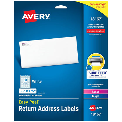 Avery Return Address Labels for Laser and Inkjet Printers, 0.5 x 1.75 Inches, Pack of 800 (18167)