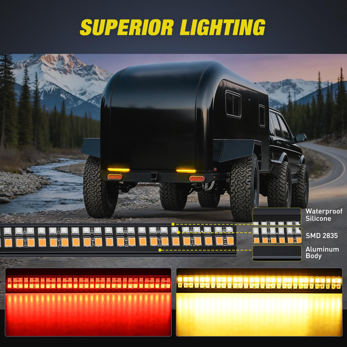 Nilight - Tira de Luces para portón Trasero de camión, Marco de Aluminio de 7 Pulgadas, Doble Fila, 60 LED, Rojo, Freno de Corriente, Color ámbar, señales de Giro, Luces estroboscópicas, Barra de