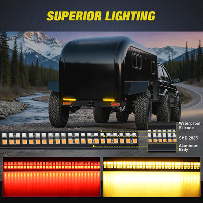 Nilight - Tira de Luces para portón Trasero de camión, Marco de Aluminio de 7 Pulgadas, Doble Fila, 60 LED, Rojo, Freno de Corriente, Color ámbar, señales de Giro, Luces estroboscópicas, Barra de