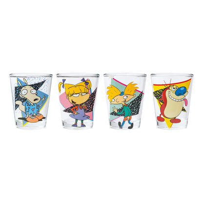 Silver Buffalo Nickelodeon Retro con Rocko, Angélica, Stimpy y Arnold Juego de 4 mini vasos de 1.5 onzas