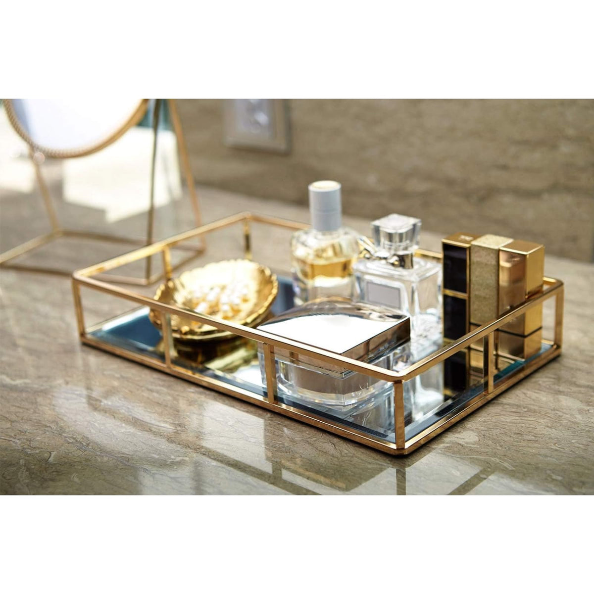 PuTwo Organizador, Tray, 1 | Bandeja de oro para joyería, organizador de perfumes, bandeja de maquillaje para cambiador, baño, recámara