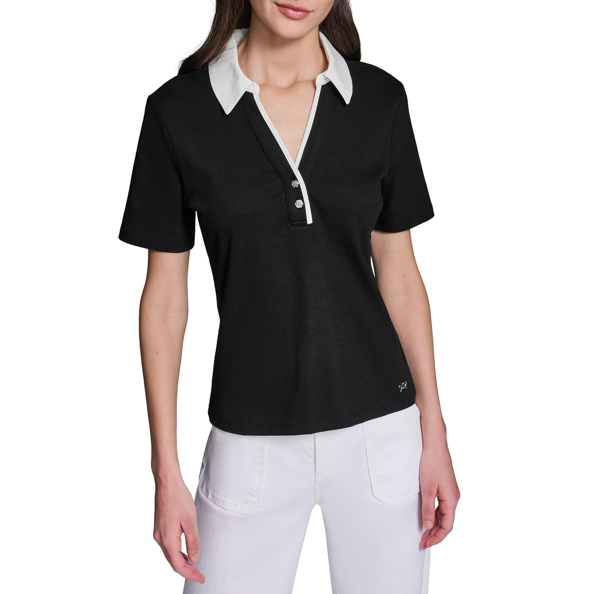 Karl Lagerfeld - Blusa cómoda y Ligera con Botones Rosette para Mujer