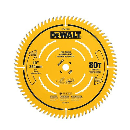 DEWALT - Hoja de sierra de mesa, 10 pulgadas, 80 dientes, acabado fino, carburo ultra afilado (DWA11080)