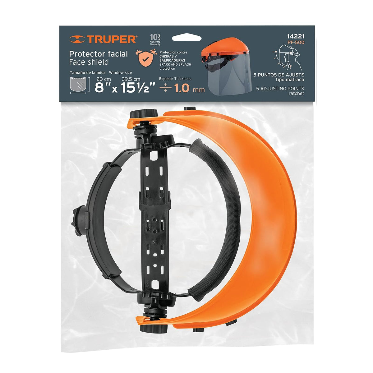 Truper PF-500, Protector facial con mica panorámica de policarbonato