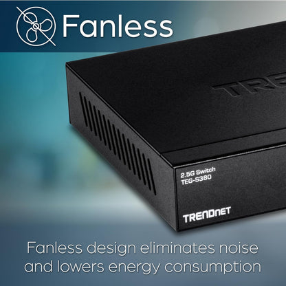 TRENDnet Switch Gamer 2.5G no Administrado de 8 Puertos TEG-S380, Capacidad 40Gbps, Compatible NDAA/TAA, Sin Ventilador