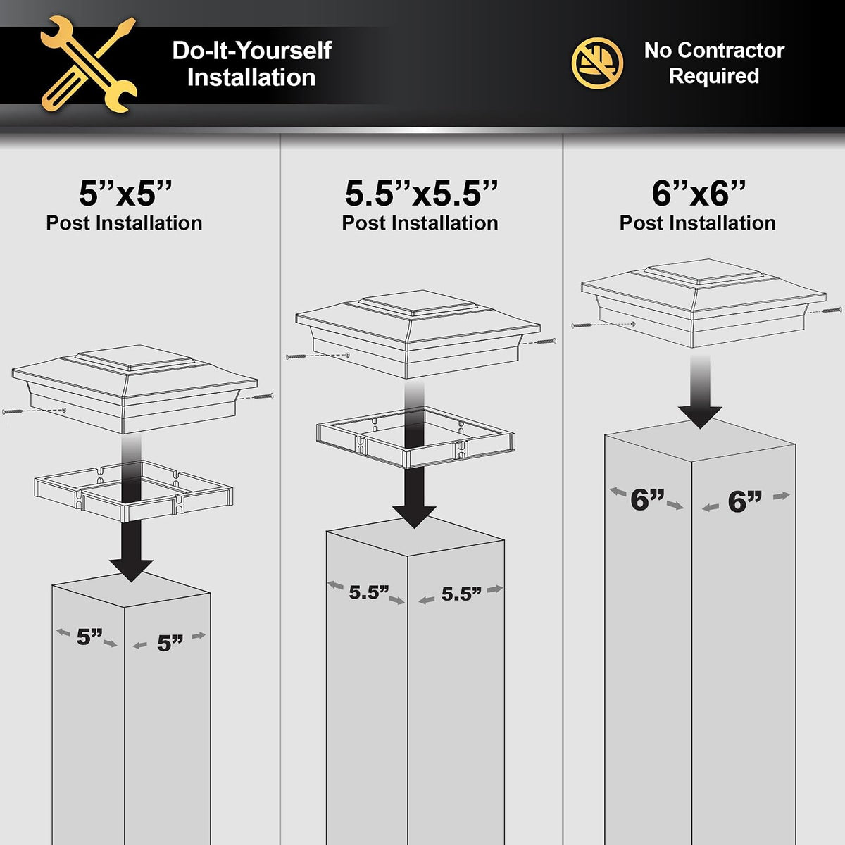 Classy Caps 6x6 Aluminium Posts Cap - Compatible 5"x5", 5.5"x5.5" & 6"x6" Cubierta y valla, Aluminio fundido - Heavy Duty Negro
