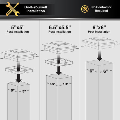 Classy Caps 6x6 Aluminium Posts Cap - Compatible 5"x5", 5.5"x5.5" & 6"x6" Cubierta y valla, Aluminio fundido - Heavy Duty Negro
