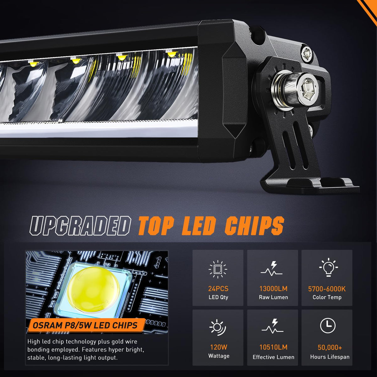 Nilight Barra LED 30 Pulgadas 120W DRL Ámbar IP68 Kit - 1 Pieza