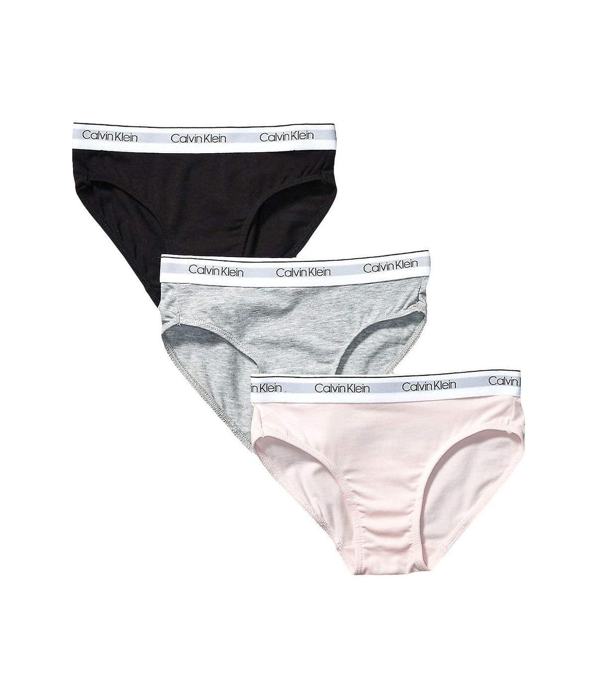 Calvin Klein Bikini de Algodón para Niña, Paquete de 3 - CH - Paquete de 3 – negro, rosa vidrio, gris jaspeado.