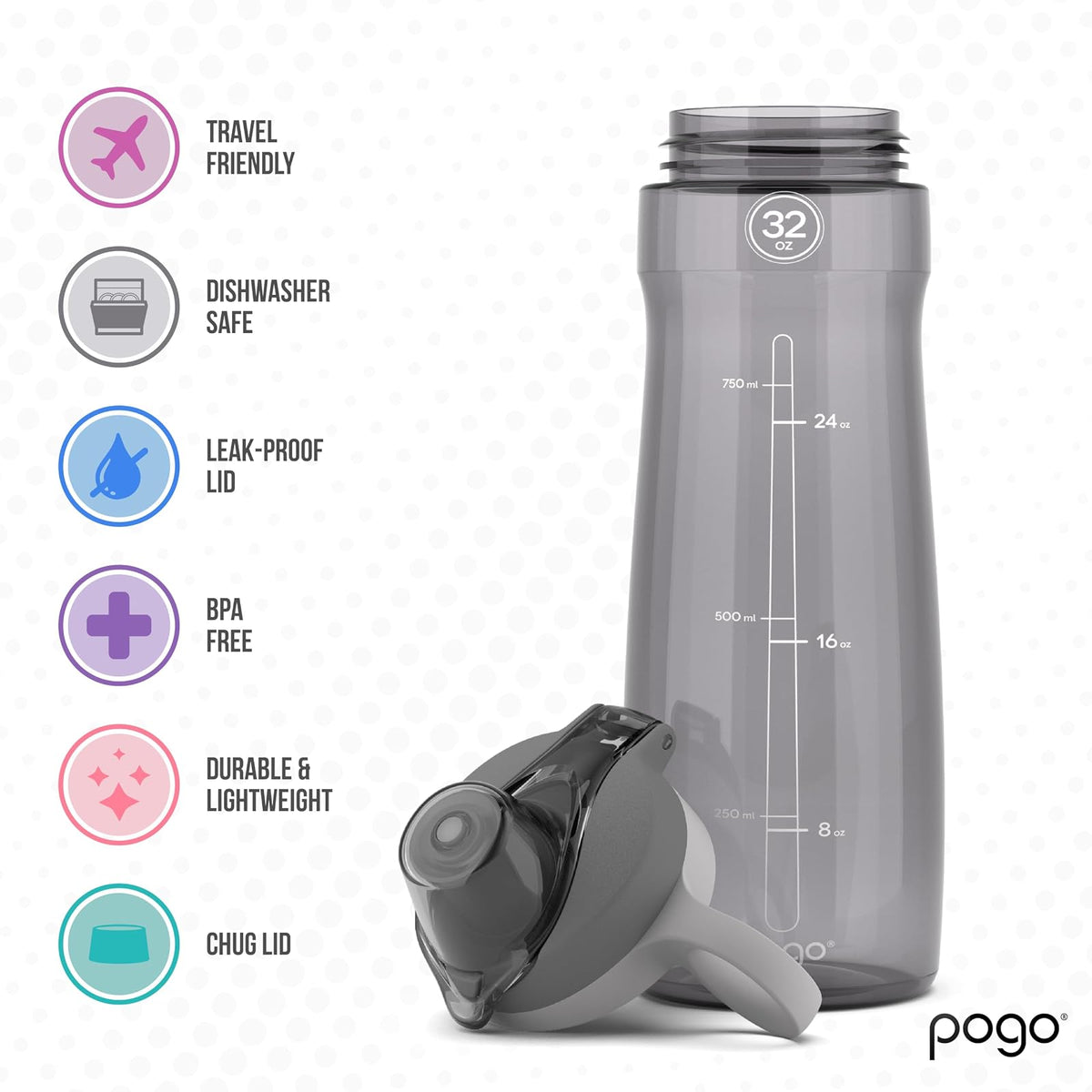 Pogo Botella de Agua con Tapa deslizable, de plástico sin BPA, 532.32 ml