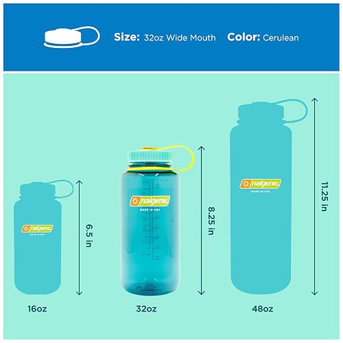 Nalgene Sustain Tritan - Botella de agua sin BPA fabricada con material derivado de 50% residuos de plástico (utilizando balance de masa certificado ISCC), 32 onzas, boca ancha, cerúlea