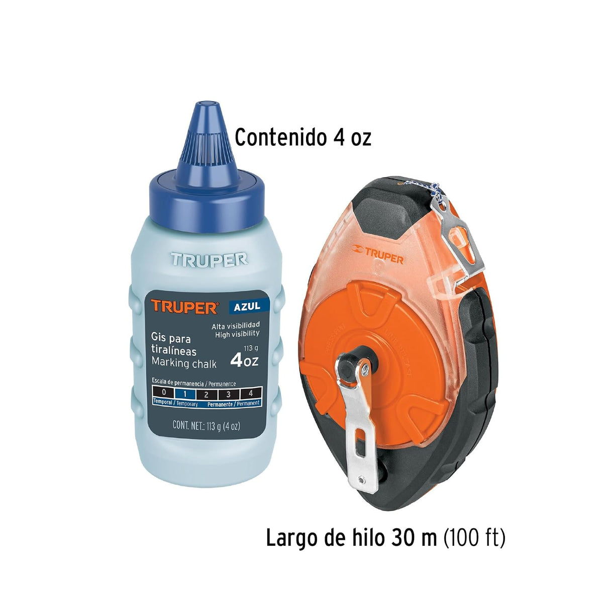Truper TL-100, Tiralíneas 100 ft, cuerpo de plástico, incluye gis