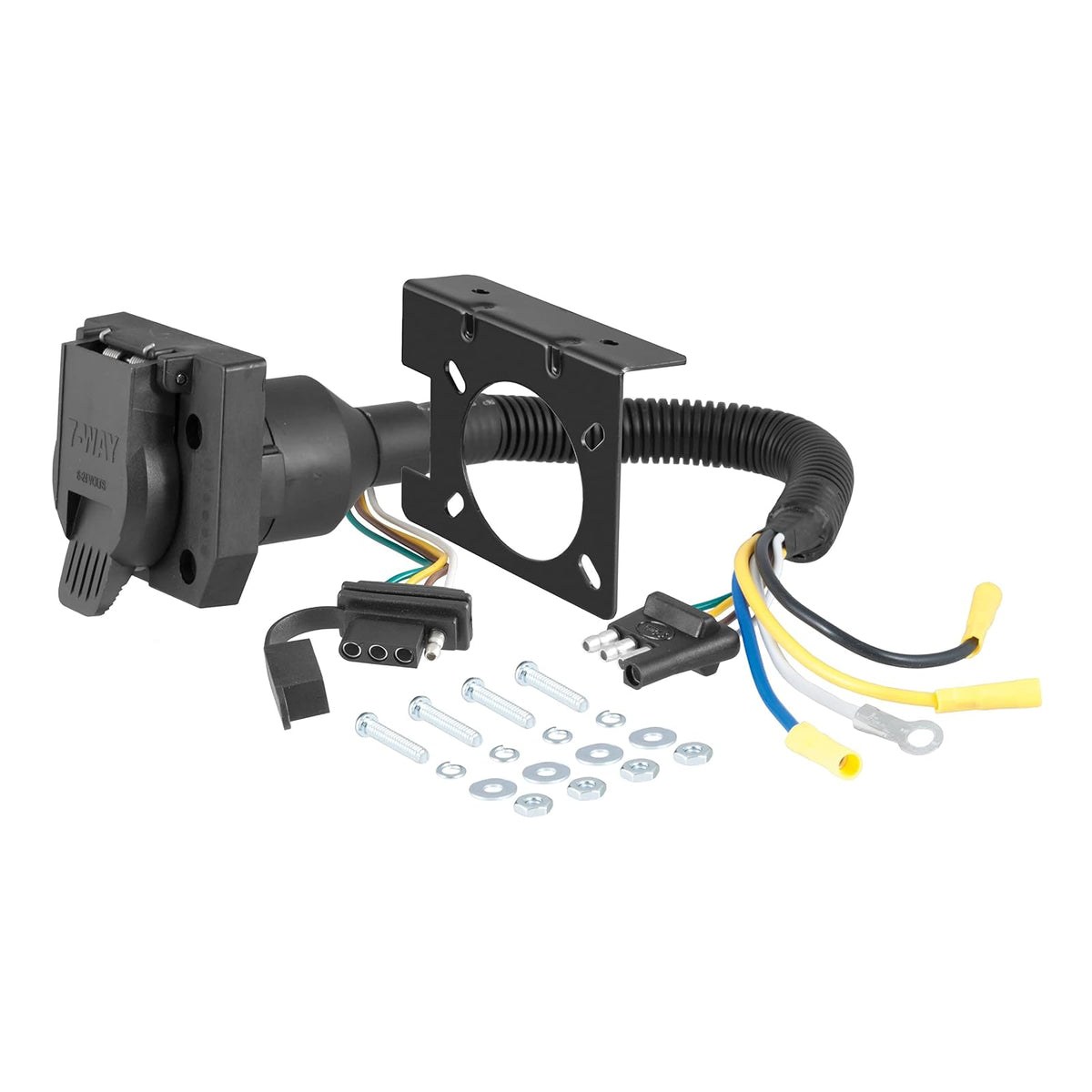 CURT Adaptador de Cableado de Remolque Plano de Doble Salida de 4 Vías 57672, Negro