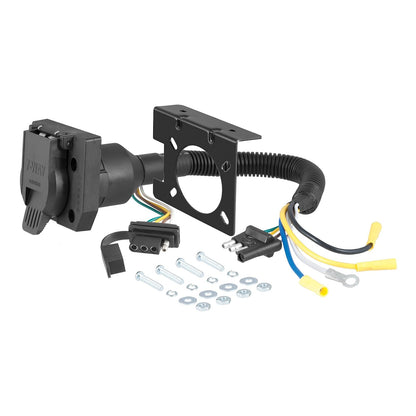 CURT Adaptador de Cableado de Remolque Plano de Doble Salida de 4 Vías 57672, Negro
