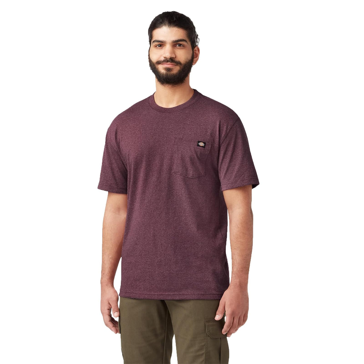 Dickies Playera de Manga Corta Cuello Redondo Heavyweight para Hombre - 4XL Amplio Alto - Borgoña jaspeado