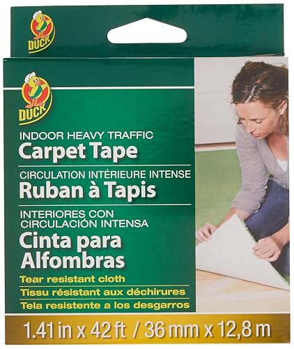 Duck Brand 392907 Cinta para alfombras, interior/exterior, Cinta para alfombra para tráfico pesado, para interiores, 1.41 Inch x 42 Feet, Blanco