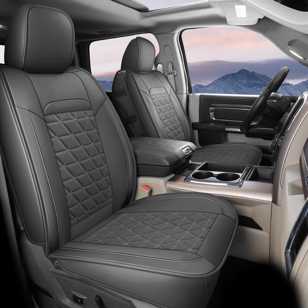 Coverado Fundas de Asiento Impermeables Gris Oscuro para Dodge Ram 1500, 2500 y 3500 - Gris-oscuro - FrontPair