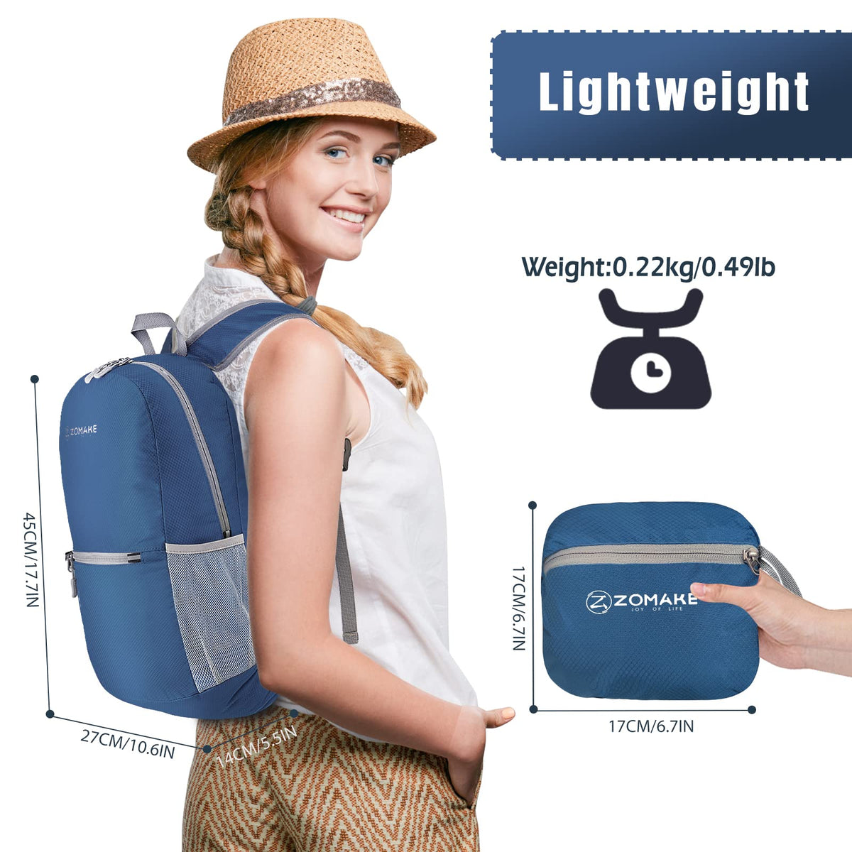 ZOMAKE Mochila de senderismo ultraligera de 20 l – Mochila pequeña plegable resistente al agua para mujeres y hombres