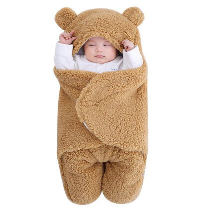 Manta de Felpa para bebé recién Nacido, Manta de recepción Suave con Capucha, Saco de Dormir para niñas de 0 a 6 Meses, Color Caqui
