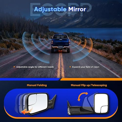 ECCPP Juego de Espejos Retrovisores Laterales Ajustables Manuales Negro para Dodge Ram 1500 94-02
