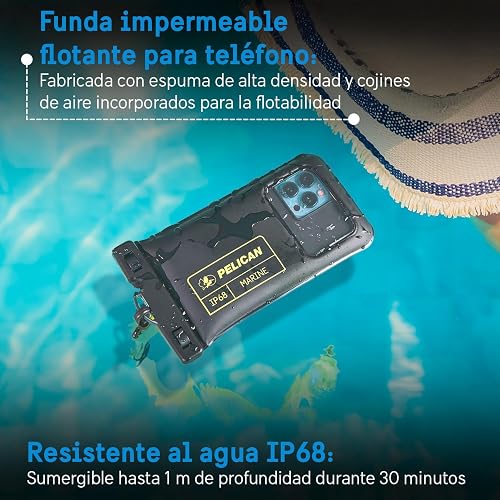 Pelican Marine - Funda Impermeable para teléfono IP68 (tamaño estándar) Funda Flotante Impermeable para teléfono - Imprescindible para Viajes en cruceros de Playa - Black/Hi-Vis Yellow