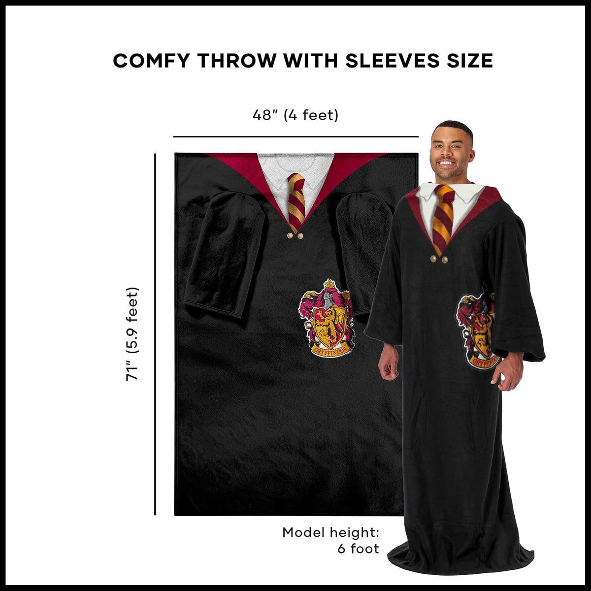 Northwest Harry Potter Hogwarts Rules Manta con mangas para adulto, Negro, 48"x 71"