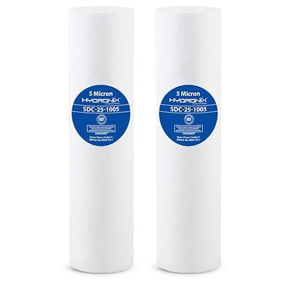 Hydronix SDC-25-1005 Cartucho de filtro de agua para sedimentos de ósmosis inversa RO para toda la casa, 2.5 x 10 pulgadas, 5 micras (paquete de 2)