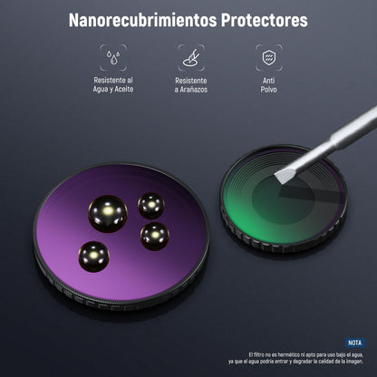 NEEWER Kit de Filtro ND Compatible con dji Osmo Action 5 Pro/4, Variable ND8-32 (3-5 Paradas) + CPL + Filtro de Niebla Negra 1/4 para Filtro de Efecto Cinematográfico de Niebla,FL-52
