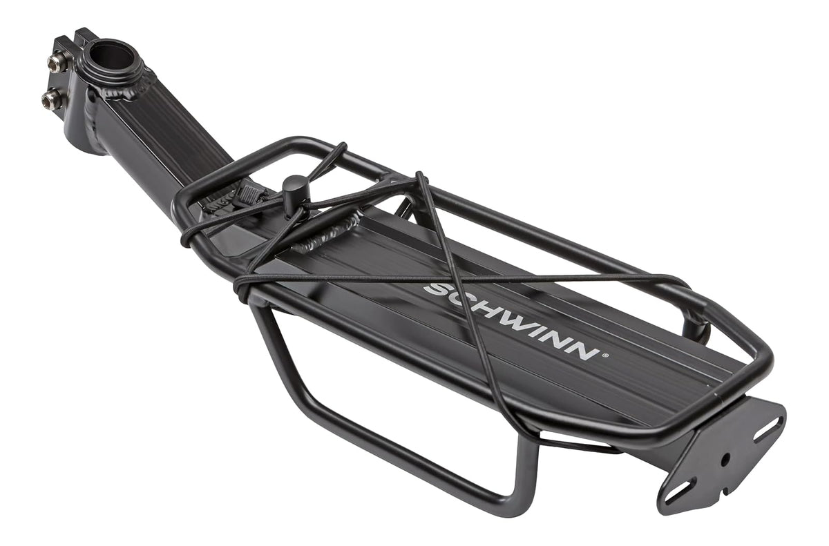 Schwinn - Estante de Carga Trasero para Bicicleta, Soporte Duradero para 26 Libras, se Adapta a la mayoría de para Adultos de 24 a 29 Pulgadas, con Centro, Lado o sin Puntos de