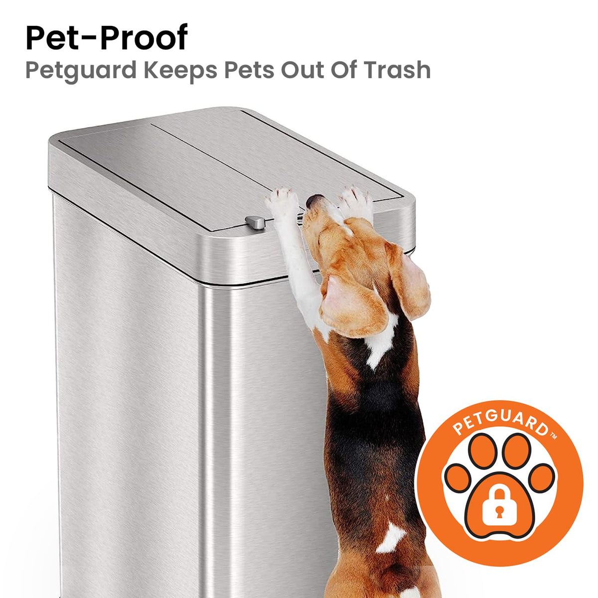 iTouchless - Cubo de basura con sensor abierto de 49.2 l, con filtro de olor AbsorbX y tapa a prueba de mascotas, acero inoxidable, la basura automática sin contacto evita que los perros y gatos entren en cubos de basura de cocina