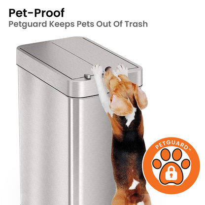 iTouchless - Cubo de basura con sensor abierto de 49.2 l, con filtro de olor AbsorbX y tapa a prueba de mascotas, acero inoxidable, la basura automática sin contacto evita que los perros y gatos entren en cubos de basura de cocina