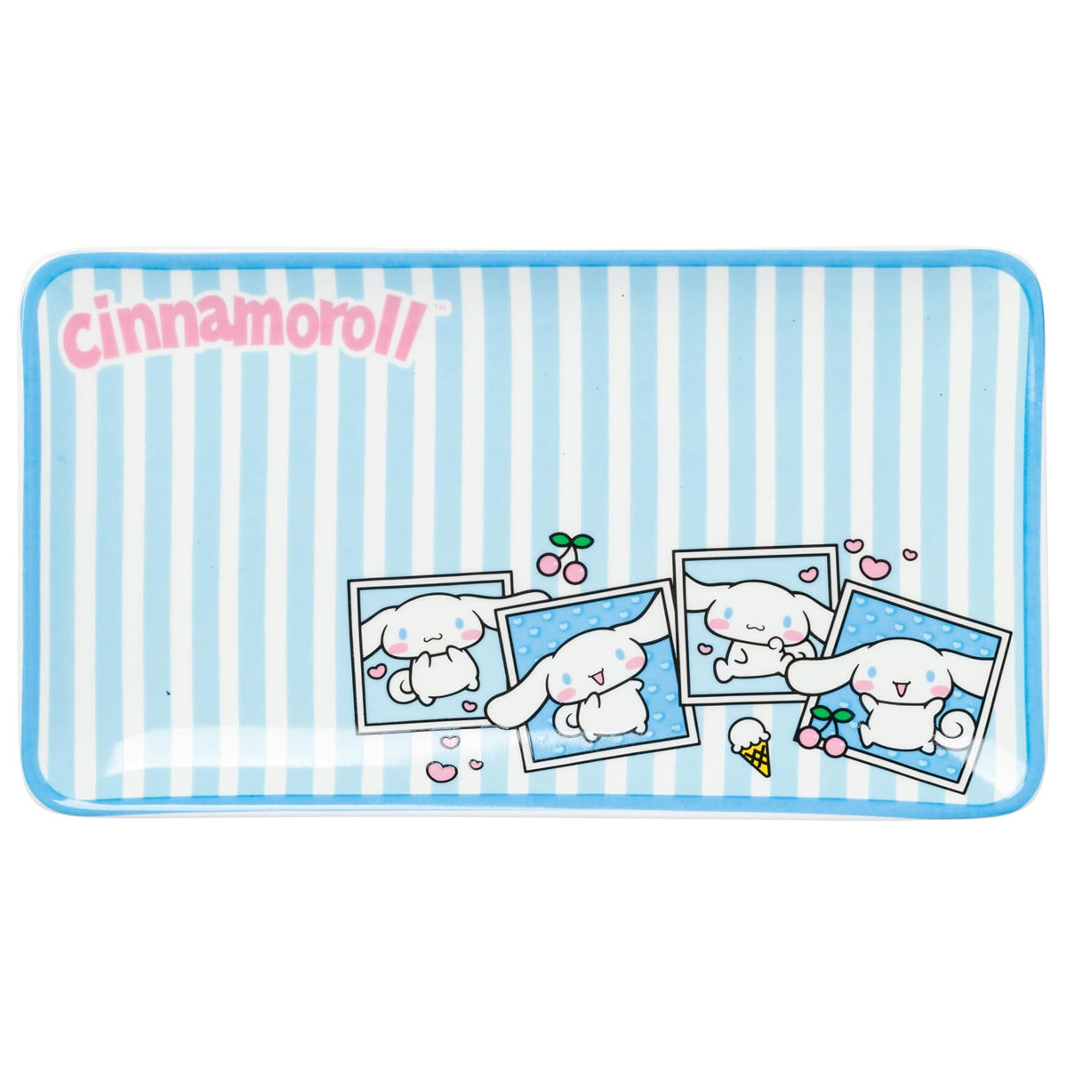 Silver Buffalo Sanrio Hello Kitty and Friends Cinnamoroll Polaroids - Juego de sushi de cerámica con rayas azules y blancas con plato de salsa y palillos a juego